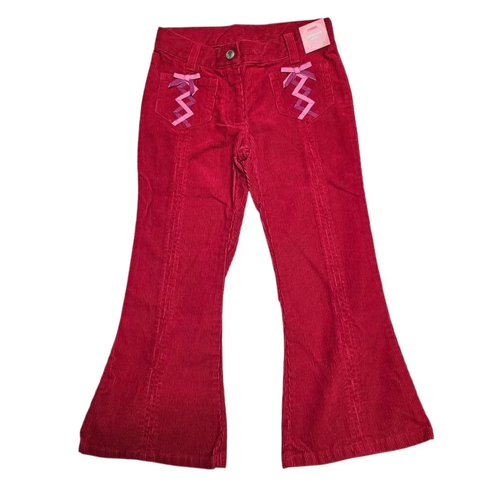 Vintage Gymboree Corduroy Pants Size 5 Red Peruvian Doll Line Flare Leg NWT